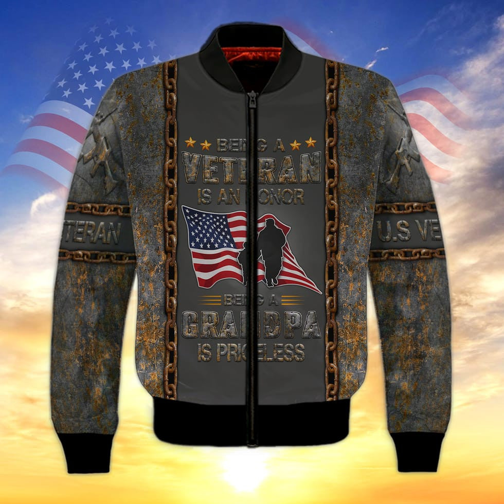 Being A Veteran Is A Honor 3D Hoodie, Being A Grandpa Is Priceless, Us Veteran Dad Shirt, Gift For Veteran Dad TO2744