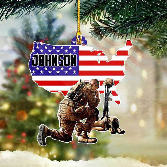 Customized Soldiers Knees Under American Flag acrylic Ornament for Veteran OO1958