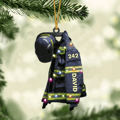 Firefighter Suits With Christmas Light - Personalized Flat Ornament - Gift For Firefighters OO1935