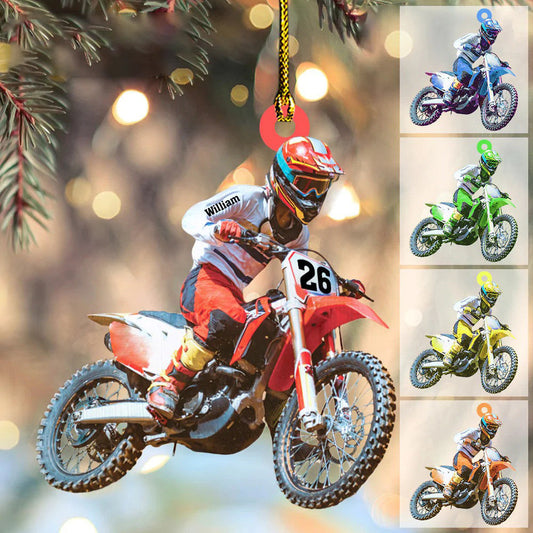 Personalized Motocross Biker Christmas Ornament Custom Name and Number Acrylic Ornament for Men OO4355