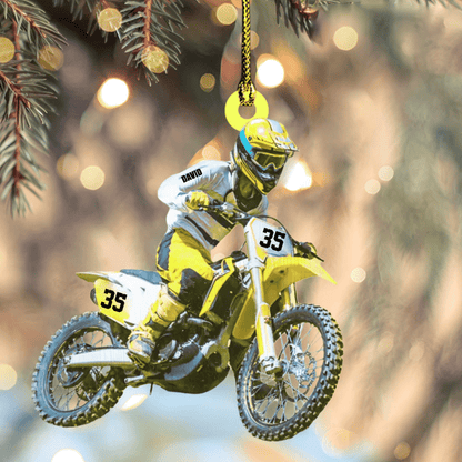 Personalized Motocross Biker Christmas Ornament Custom Name and Number Acrylic Ornament for Men OO4355