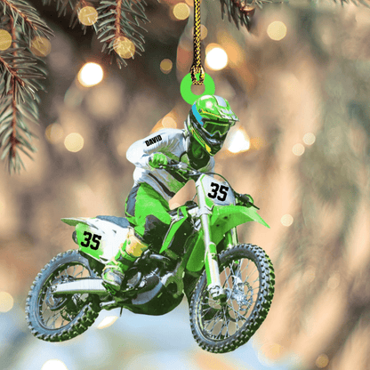 Personalized Motocross Biker Christmas Ornament Custom Name and Number Acrylic Ornament for Men OO4355