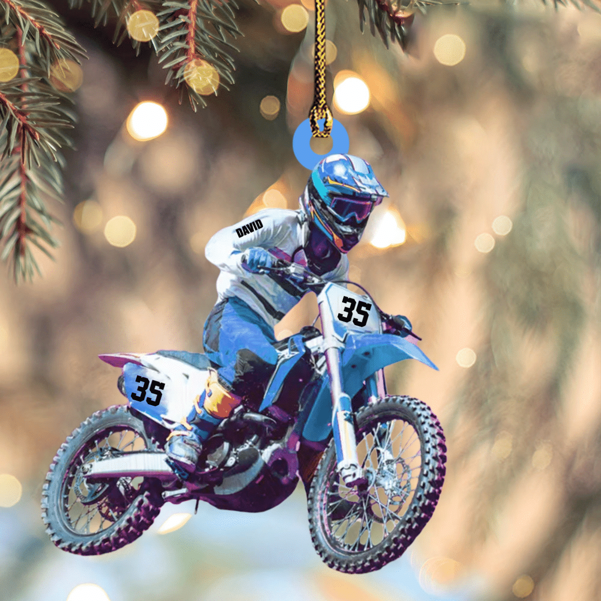 Personalized Motocross Biker Christmas Ornament Custom Name and Number Acrylic Ornament for Men OO4355