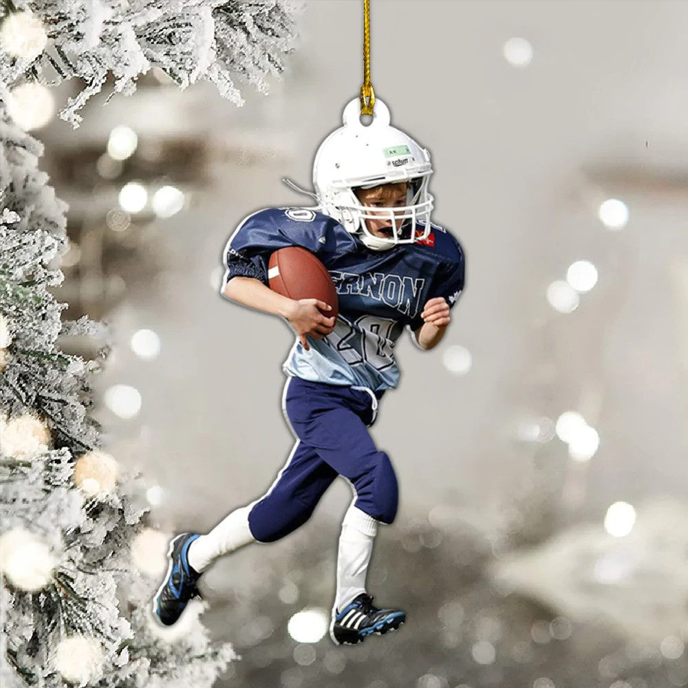 Personalized American Football Player Photo Christmas 2 Sided Flat Acrylic Ornament Gift For Football Family Mom Dad Grandma MI0107