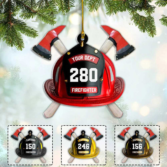 Personalized Firefighter's Helmet Flat Acrylic Ornament for Fireman, Axe Firefighter Christmas Ornament for Him OO4331