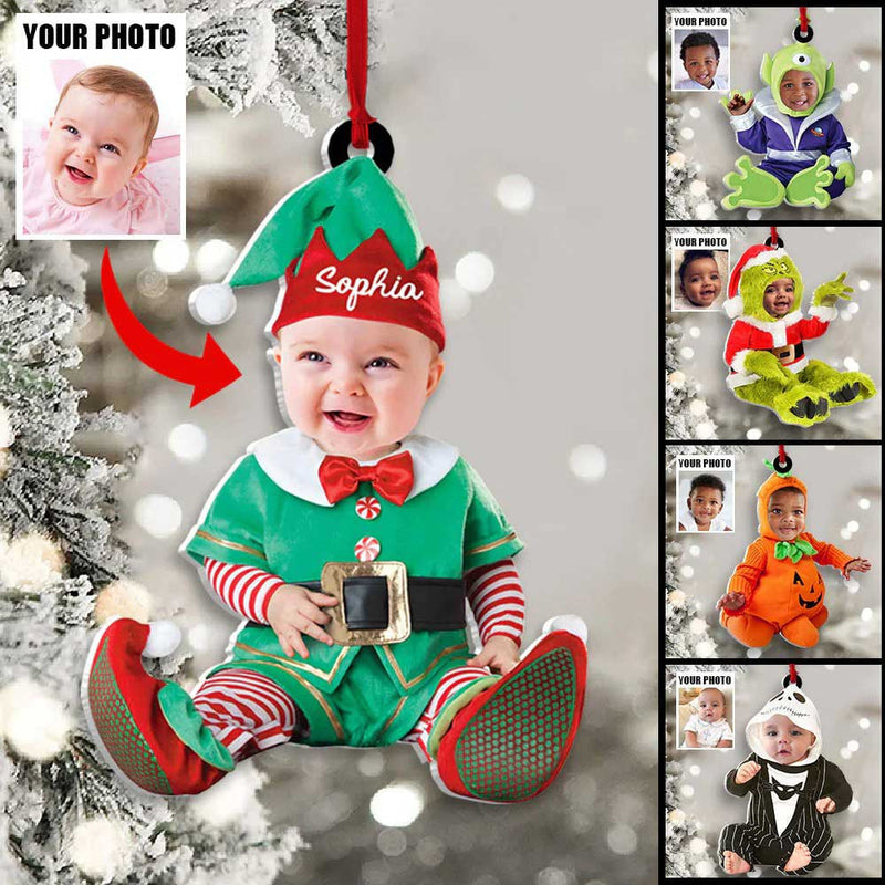 Custom Photo Funny Baby's Face Firefighter Christmas Ornament for New baby First Christmas OO0005