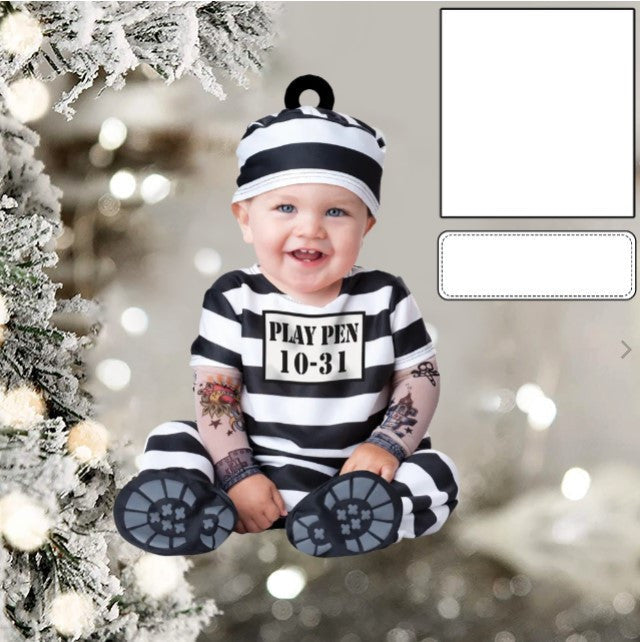 Custom Photo Funny Baby's Face Police Christmas Ornament for New baby First Christmas OO0007