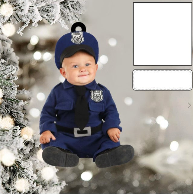 Custom Photo Funny Baby's Face Police Christmas Ornament for New baby First Christmas OO0007