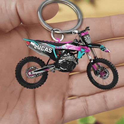 Personalized Keychain Custom Name And Number Motocross Vehicle Shaped Keychain KO0176