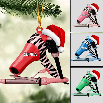 Personalized Hair Dryer Hair Brush And Hair Curler Christmas Ornament Gift For Barber OO4250