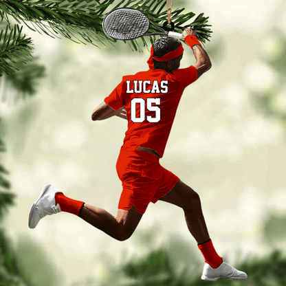 Customized Black Boy Tennis Player Acrylic Christmas Ornament for African American Tennis Players OO4234