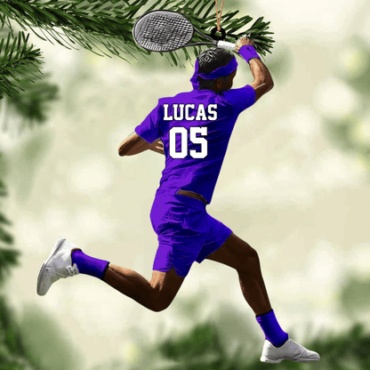 Customized Black Boy Tennis Player Acrylic Christmas Ornament for African American Tennis Players OO4234