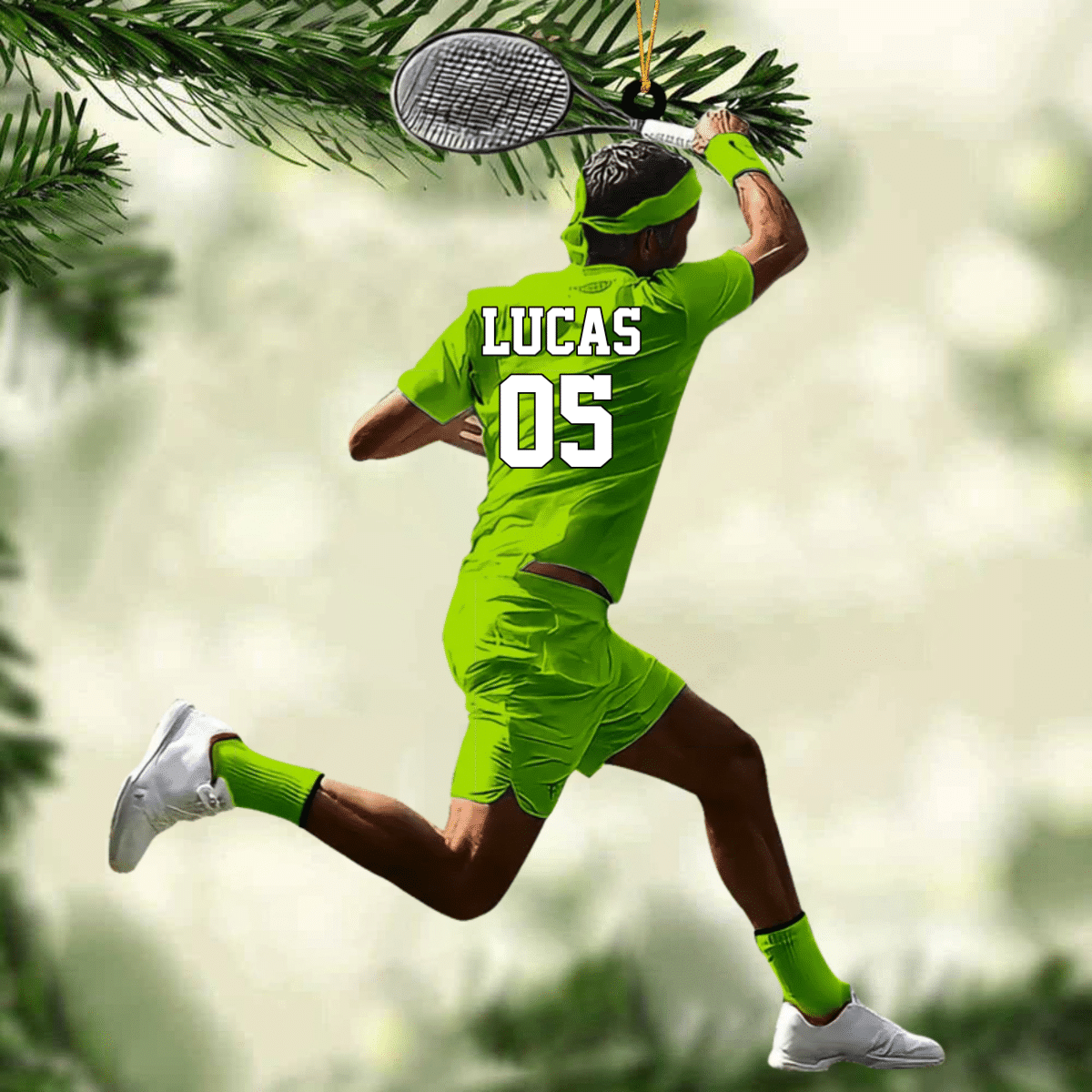 Customized Black Boy Tennis Player Acrylic Christmas Ornament for African American Tennis Players OO4234