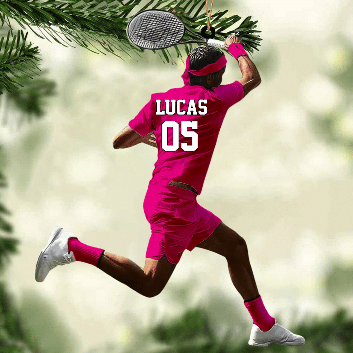 Customized Black Boy Tennis Player Acrylic Christmas Ornament for African American Tennis Players OO4234