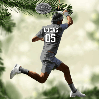 Customized Black Boy Tennis Player Acrylic Christmas Ornament for African American Tennis Players OO4234