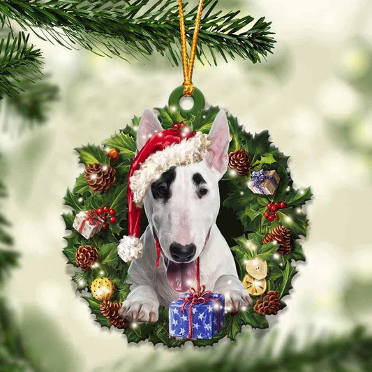 Bull Terrier and Christmas Wreath Ornament gift for Bull Terrier lover ornament OO4002