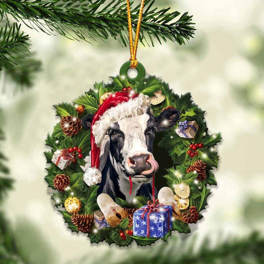 Cow and Christmas Wreath Ornament gift for Cow lover ornament OO4033