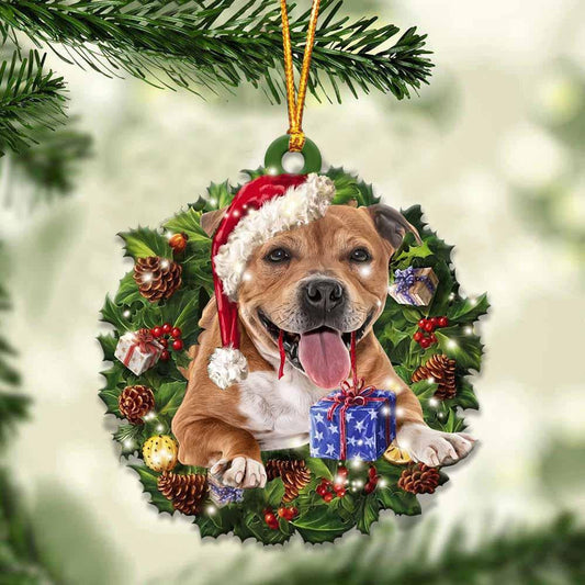 Staffordshire Bull Terrier and Christmas Wreath Ornament gift for Staffordshire Bull Terrier lover ornament OO3989