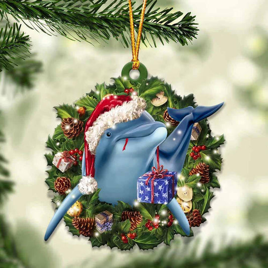 Dolphin and Christmas Wreath Ornament gift for Dolphin lover ornament OO3968