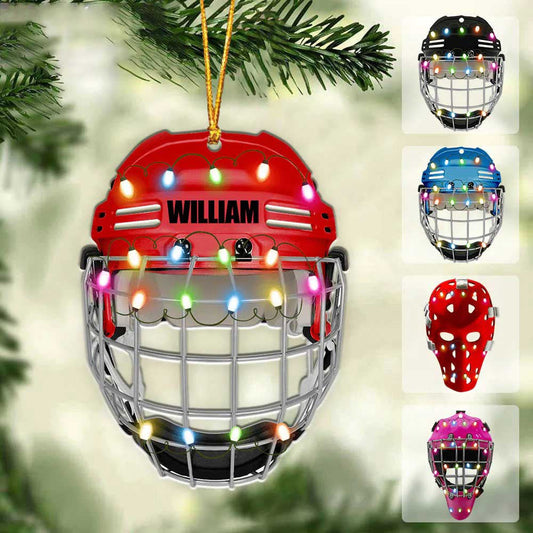 Ice Hockey Helmet With Cage - Personalized Christmas Ornament - Gifts For Ice Hockey Lovers OO3852