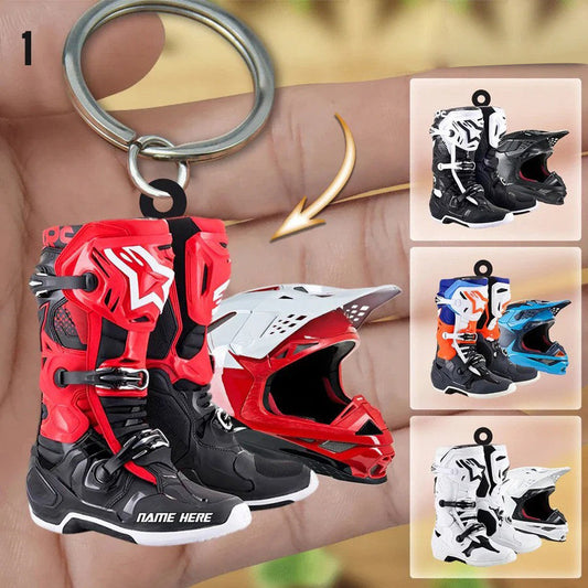 Personalized Motocross Boots Helmet Acrylic Keychain, Motocross Keychain for Lovers KO0182