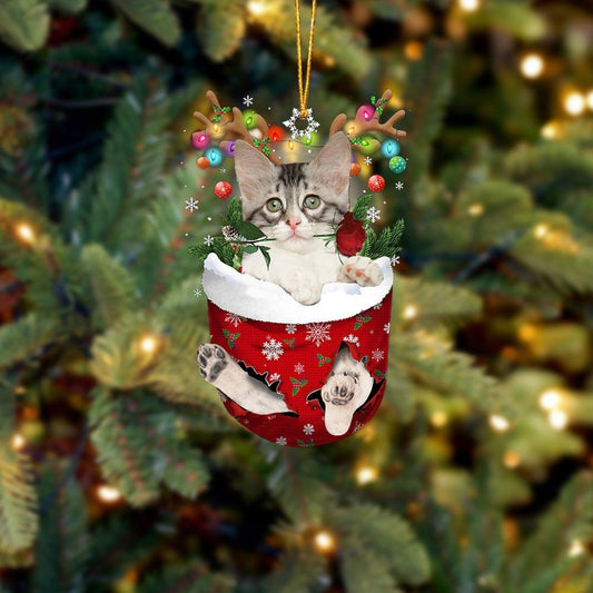 Turkish Angora Cat In Snow Pocket Christmas Ornament Flat Acrylic Cat Ornaments OO3819