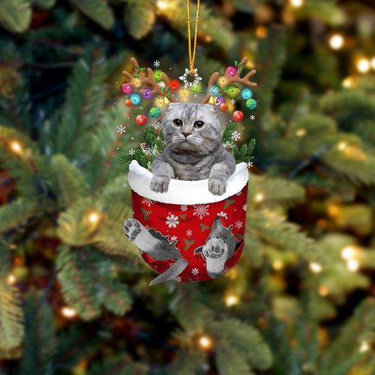 Cat Scottish Fold In Snow Pocket Christmas Ornament Flat Acrylic Cat Ornaments OO3817