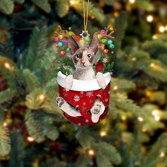 Cornish Rex Cat In Snow Pocket Christmas Ornament Flat Acrylic Cat Ornaments OO3815