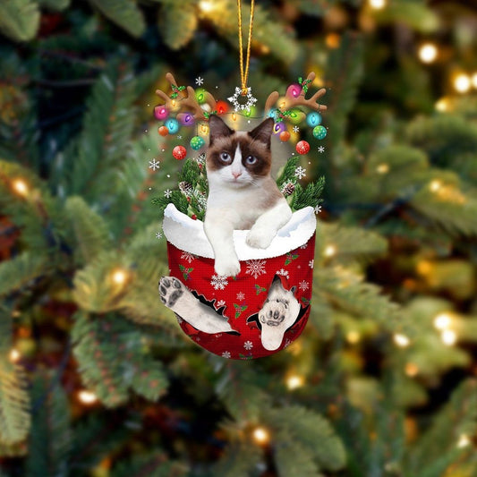 Snowshoe Cat In Snow Pocket Christmas Ornament Flat Acrylic Cat Ornaments OO3813