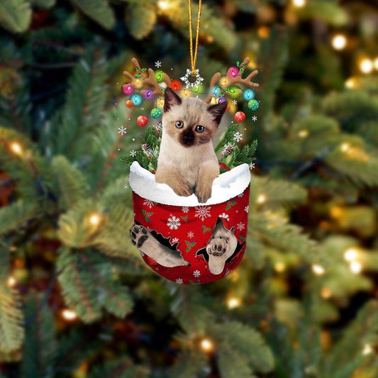 Cat Siamese In Snow Pocket Christmas Ornament Flat Acrylic Cat Ornaments OO3811