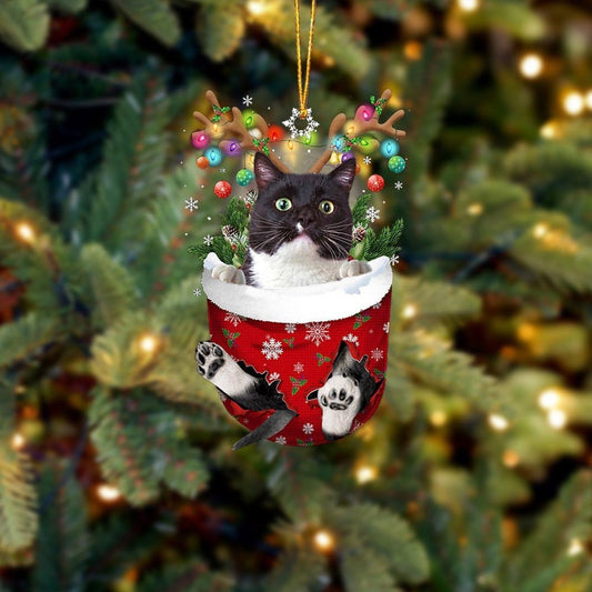 Tuxedo Cat In Snow Pocket Christmas Ornament Flat Acrylic Cat Ornaments OO3810