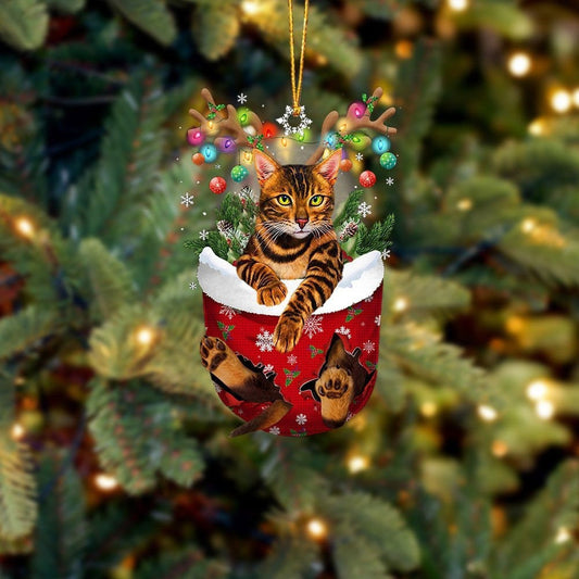 Cat Bengal In Snow Pocket Christmas Ornament Flat Acrylic Cat Ornaments OO3808