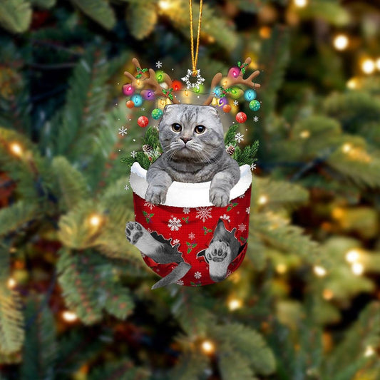 Grey Cat In Snow Pocket Christmas Ornament Flat Acrylic Cat Ornaments OO3807