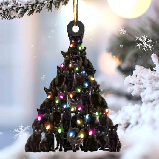 Black Cat Christmas Tree Shaped Ornament For Black Cat Lovers Flat Acrylic Ornaments OO3805