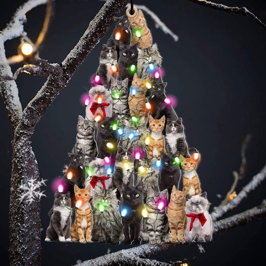 Cat Christmas Tree Shaped Ornament For Cat Lovers Flat Acrylic Ornaments OO3803