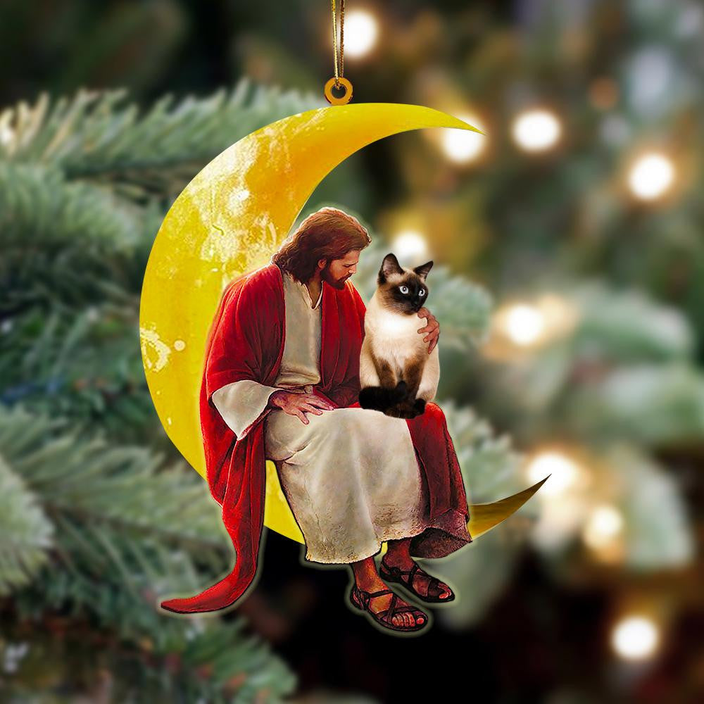 Siamese And Jesus Sitting On The Moon Hanging Acrylic Ornament for Cat Lover OO3799