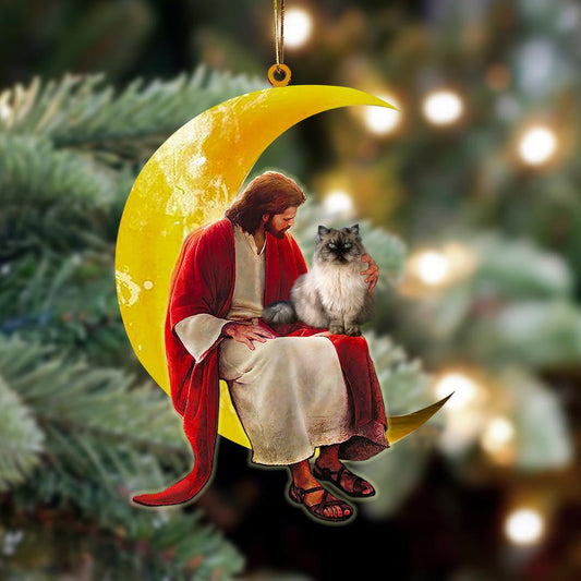 Himalayan And Jesus Sitting On The Moon Hanging Acrylic Ornament for Cat Lover OO3787