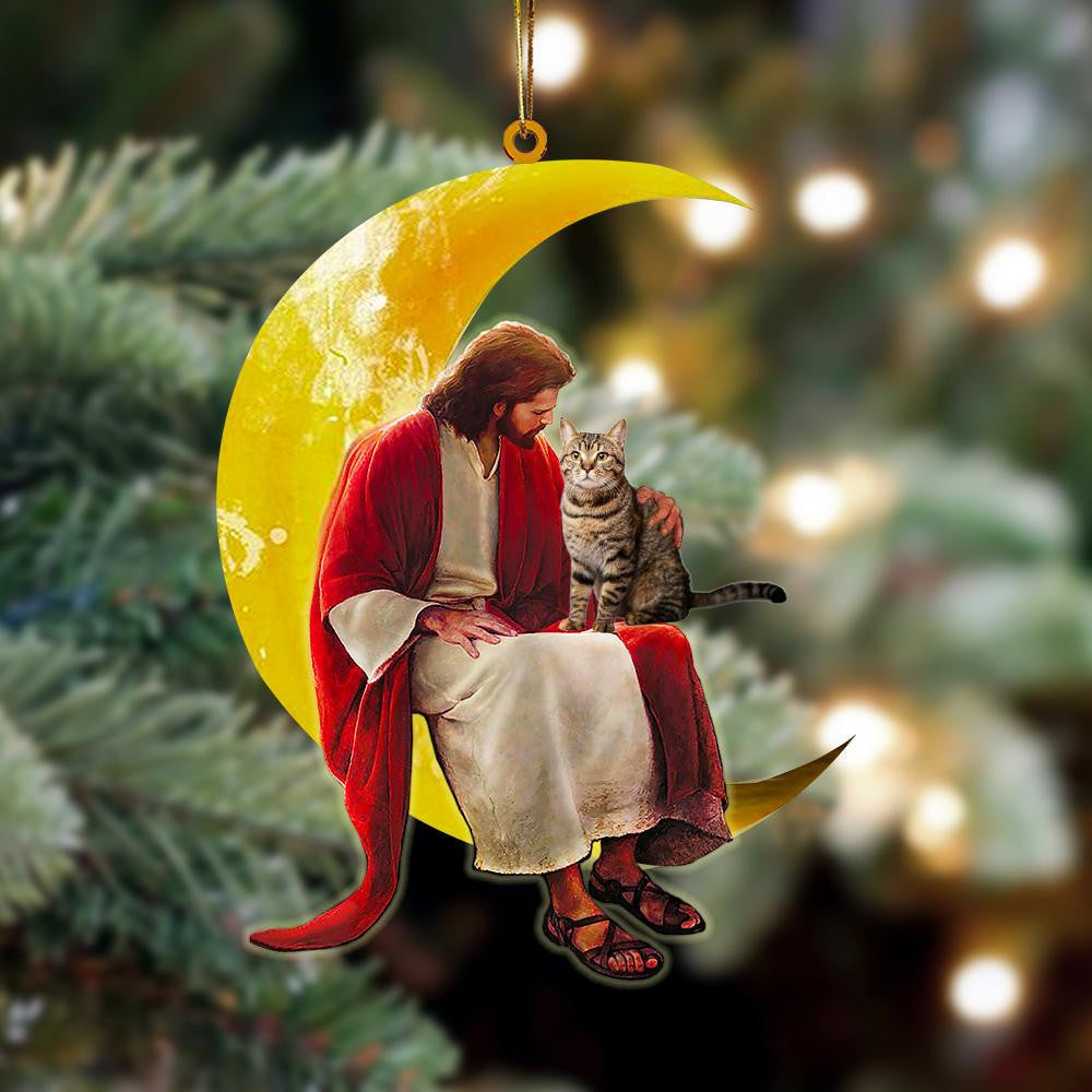 Ocicat And Jesus Sitting On The Moon Hanging Acrylic Ornament for Cat Lover OO3786