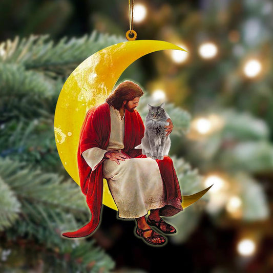 Norwegian Forest And Jesus Sitting On The Moon Hanging Acrylic Ornament for Cat Lover OO3784