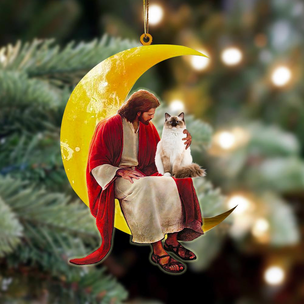 Ragdoll And Jesus Sitting On The Moon Hanging Acrylic Ornament for Cat Lover OO3783