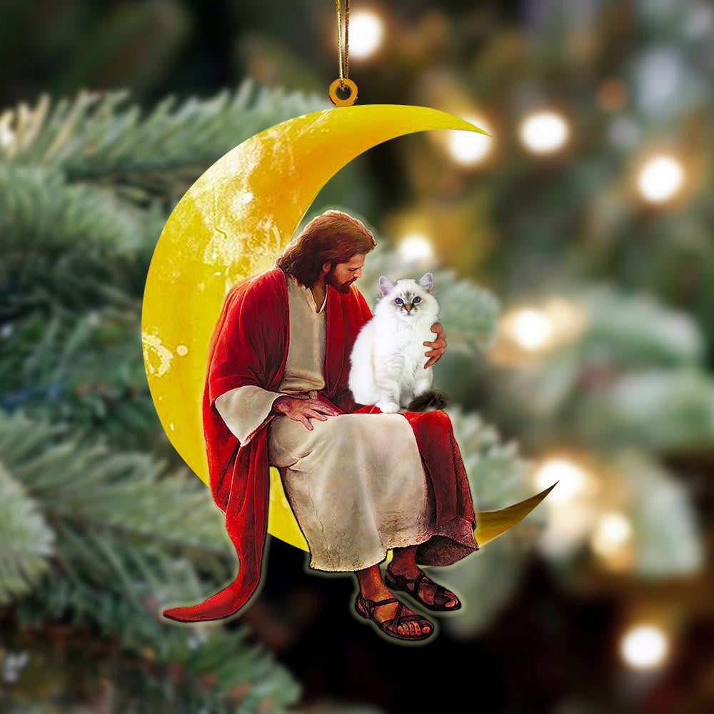 Birman And Jesus Sitting On The Moon Hanging Acrylic Ornament for Cat Lover OO3780