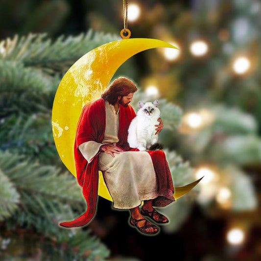 Birman And Jesus Sitting On The Moon Hanging Acrylic Ornament for Cat Lover OO3780