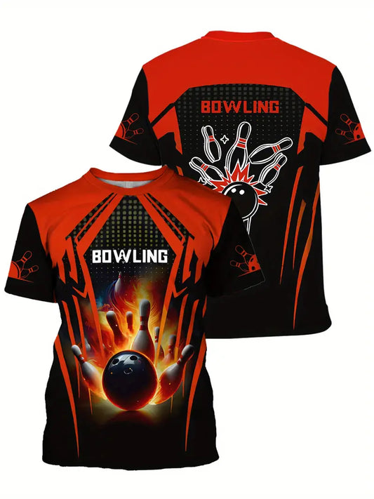 Custom Black And Red Flame Bowling T Shirt For Men, Custom Flame Bowling Shirt BZ0092