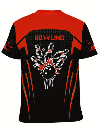 Custom Black And Red Flame Bowling T Shirt For Men, Custom Flame Bowling Shirt BZ0092