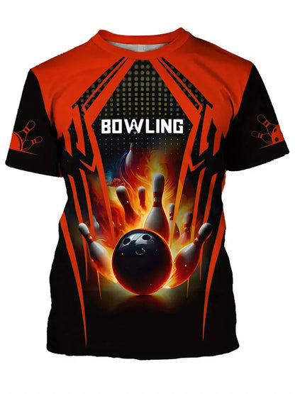 Custom Black And Red Flame Bowling T Shirt For Men, Custom Flame Bowling Shirt BZ0092