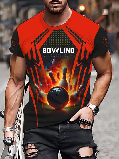 Custom Black And Red Flame Bowling T Shirt For Men, Custom Flame Bowling Shirt BZ0092