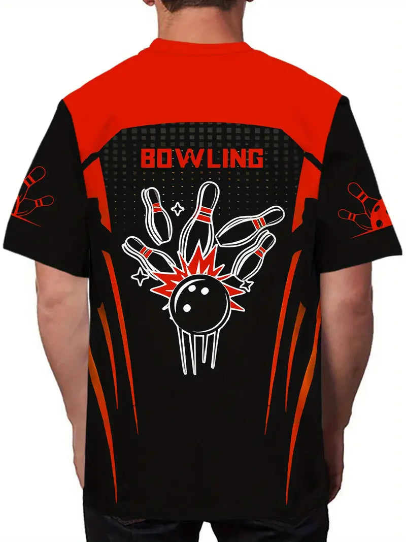 Custom Black And Red Flame Bowling T Shirt For Men, Custom Flame Bowling Shirt BZ0092