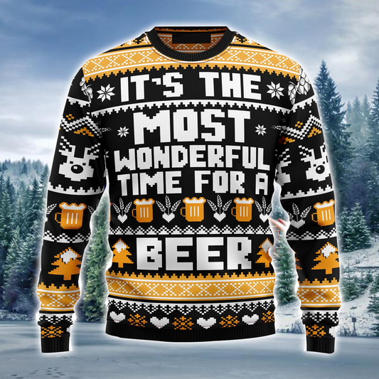 Beer Merry Christmas Ugly Christmas Sweater, Wonderful Time For A Beer Ugly Sweater, Perfect Gift For Beer Lovers SO0950