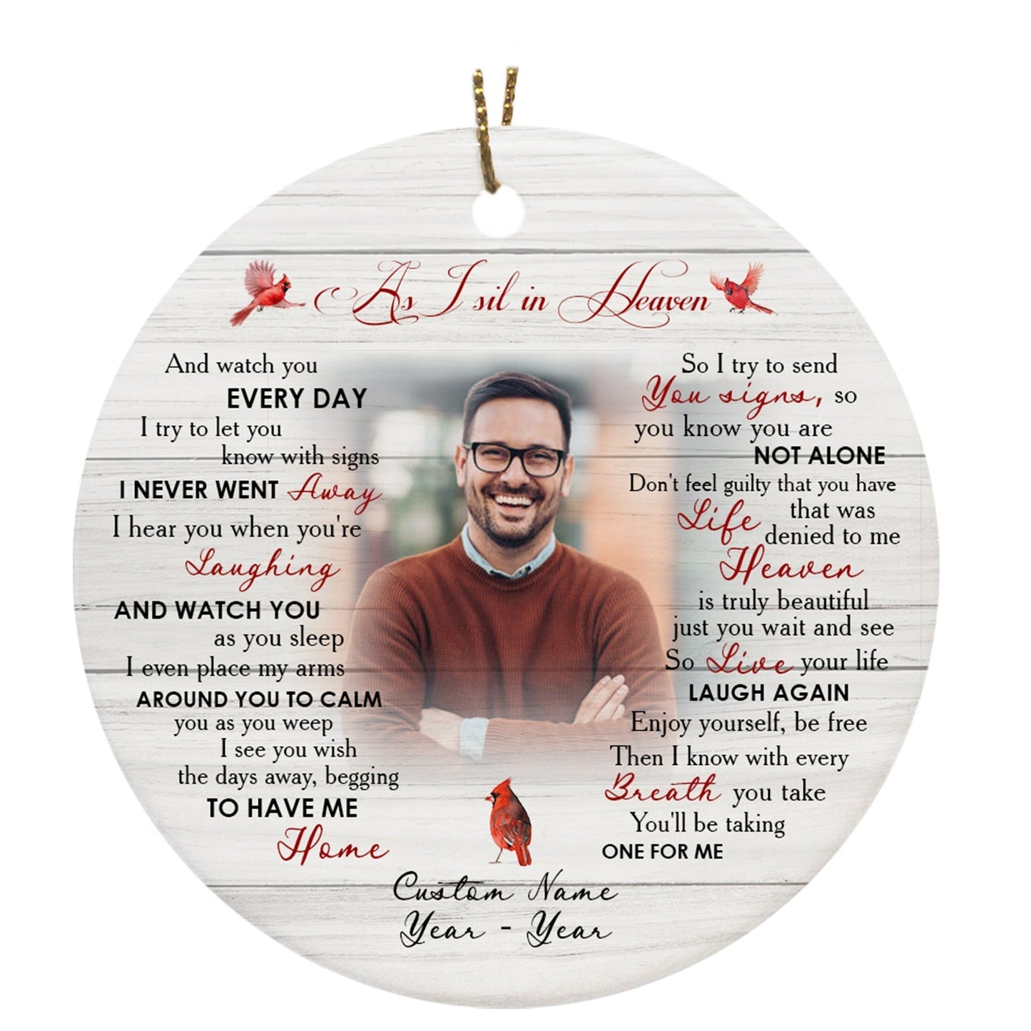 Personalized Memorial Ornament - As I Sit in Heaven, Christmas Remembrance Decor, Cardinal Memorial Gift for Loss of A Loved One SO1149