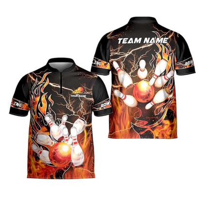 Custom Flame Bowling Jersey Shirt For Men, Custom Flame Bowling Team Shirts BZ0127